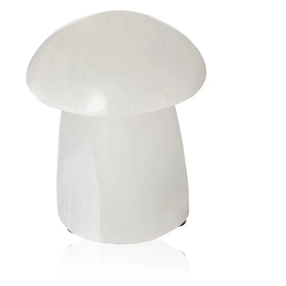 Selenite Mushroom Lamp 15cm - Whimsical crystal lamp for serene ambiance, crafted from genuine selenite in a charming mushroom shape.