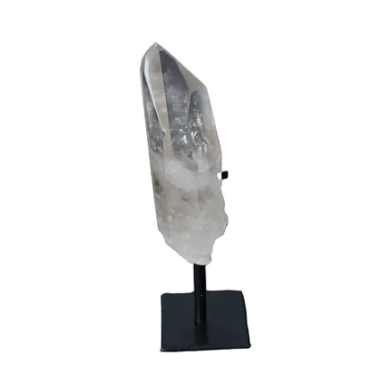 Semi Polished Clear Quartz Point on Stand, perfect for meditation and energy work. Amplifies clarity and intention in any space.