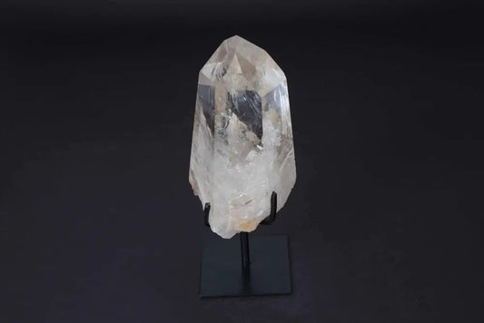 Semi Polished Clear Quartz Point on Stand, ideal for energy amplification, meditation, and space refinement with natural clarity.