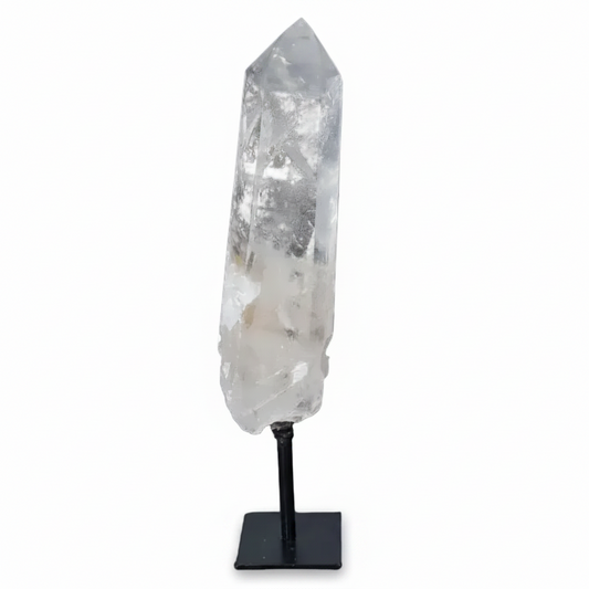 Semi Polished Clear Quartz Point on Stand for Energy Alignment and Meditation