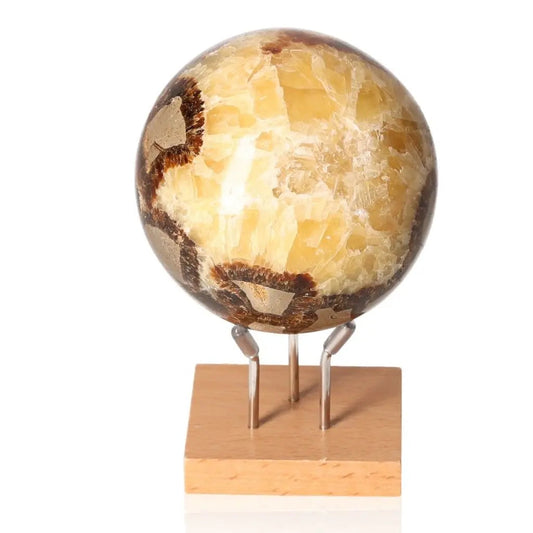 Septarian Sphere on display, showcasing its unique patterns and earthy colors, symbolizing power and endurance in tough conditions.