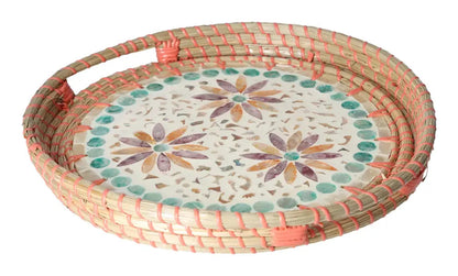 Luxurious Capiz multi serving tray with floral design, handcrafted for a touch of elegance and spiritual harmony in home decor.