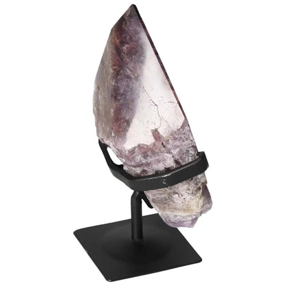 Seven Point Polished Amethyst crystal on display stand from Sylvia Crystals' premium collection, known for its beauty and stress relief.
