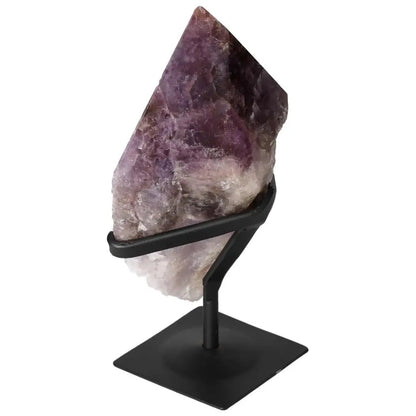 Seven Point Polished Amethyst Crystal on Display Stand, showcasing its unique energy and aesthetic beauty, from Sylvia Crystals.