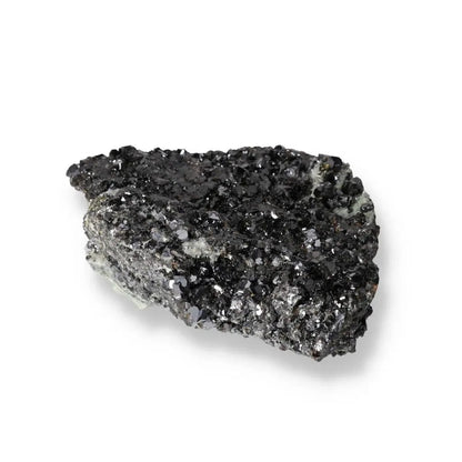 Sphalerite mineral specimen with shimmering dark crystal surface, used in jewelry and spiritual practices for energy grounding.