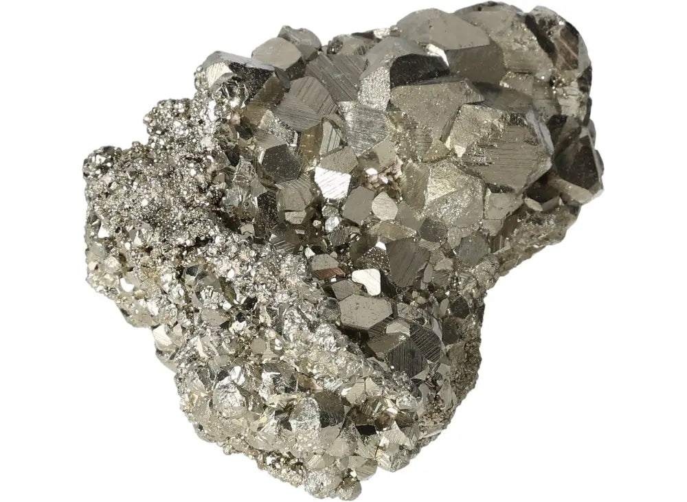 Superior quality pyrite cluster with geometric formations and metallic luster, showcasing natural elegance and intricate detail.