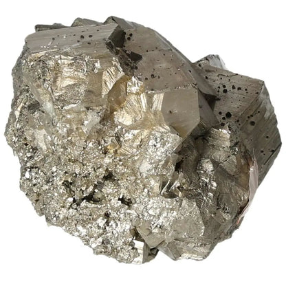 Superior quality pyrite cluster with cubic geometric formations, showcasing metallic luster and intricate sculptural details.