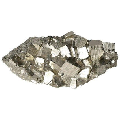 Superior Quality Pyrite Cluster showcasing geometric formations with metallic luster, sourced from premium deposits.