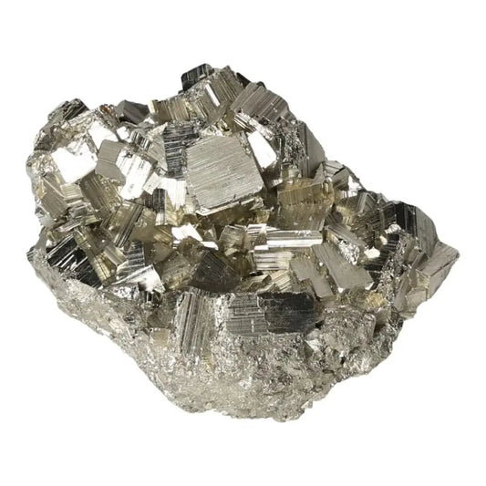 Superior Quality Pyrite Cluster with metallic luster and geometric formations, showcasing natural elegance and shimmering brilliance.