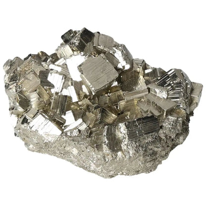Superior Quality Pyrite Cluster showcasing metallic luster and geometric formations, ideal for collectors and crystal enthusiasts.