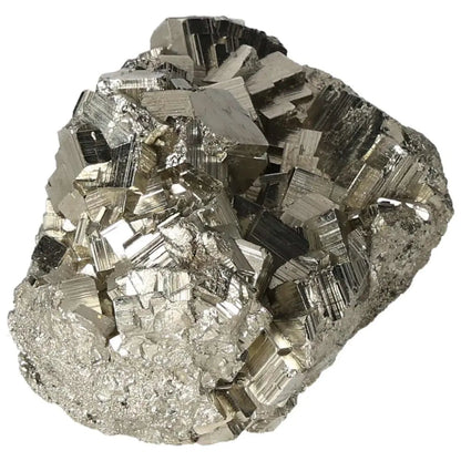 Superior Quality Pyrite Cluster with geometric formations and metallic luster
