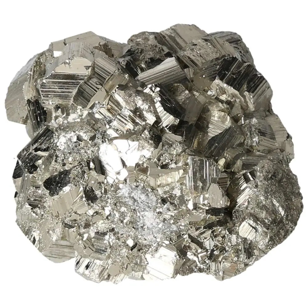 Superior quality pyrite cluster with geometric formations, metallic luster, and intricate details showcasing natural elegance.