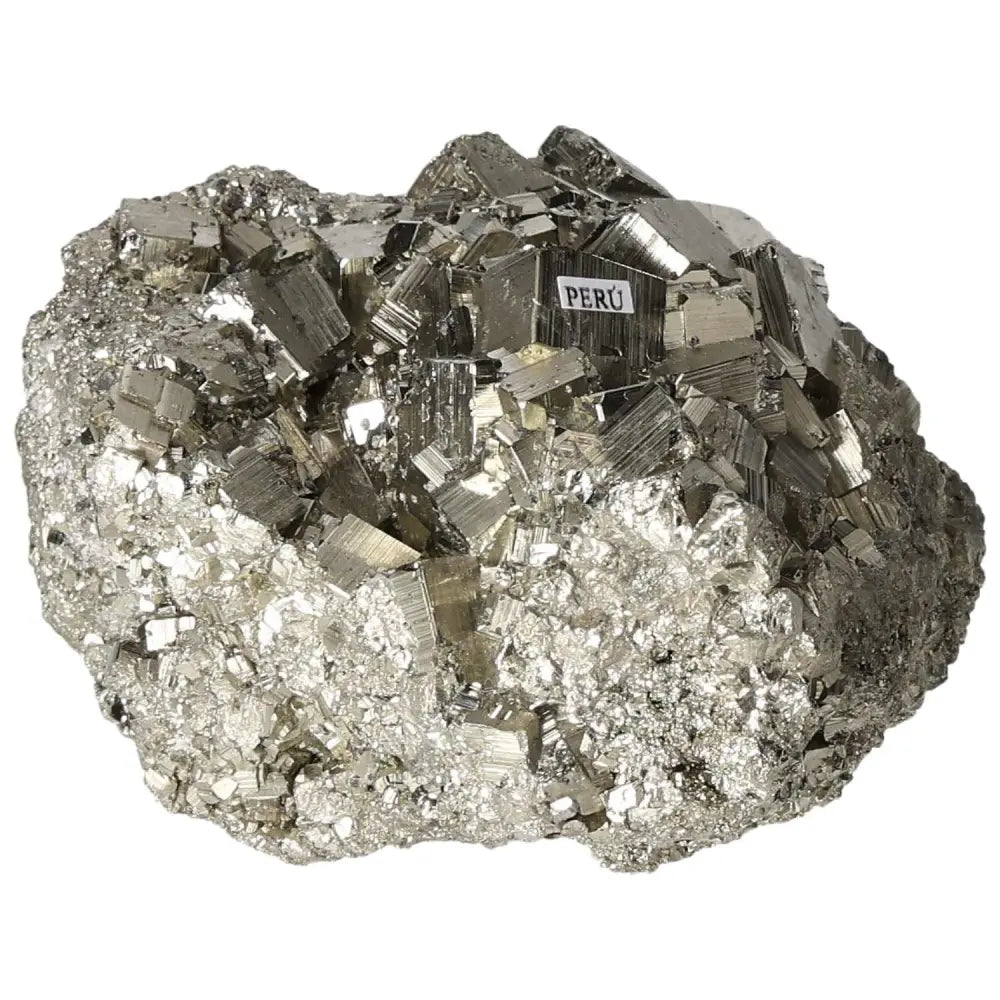 Superior quality pyrite cluster with geometric metallic luster and cubic formations from Peru