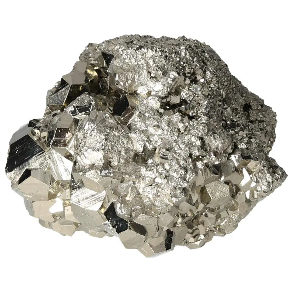 Superior quality pyrite cluster featuring natural cubic and geometric formations with metallic luster, showcasing intricate sculptural details.