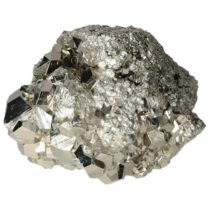 Superior quality pyrite cluster featuring natural cubic and geometric formations with metallic luster, showcasing intricate sculptural details.