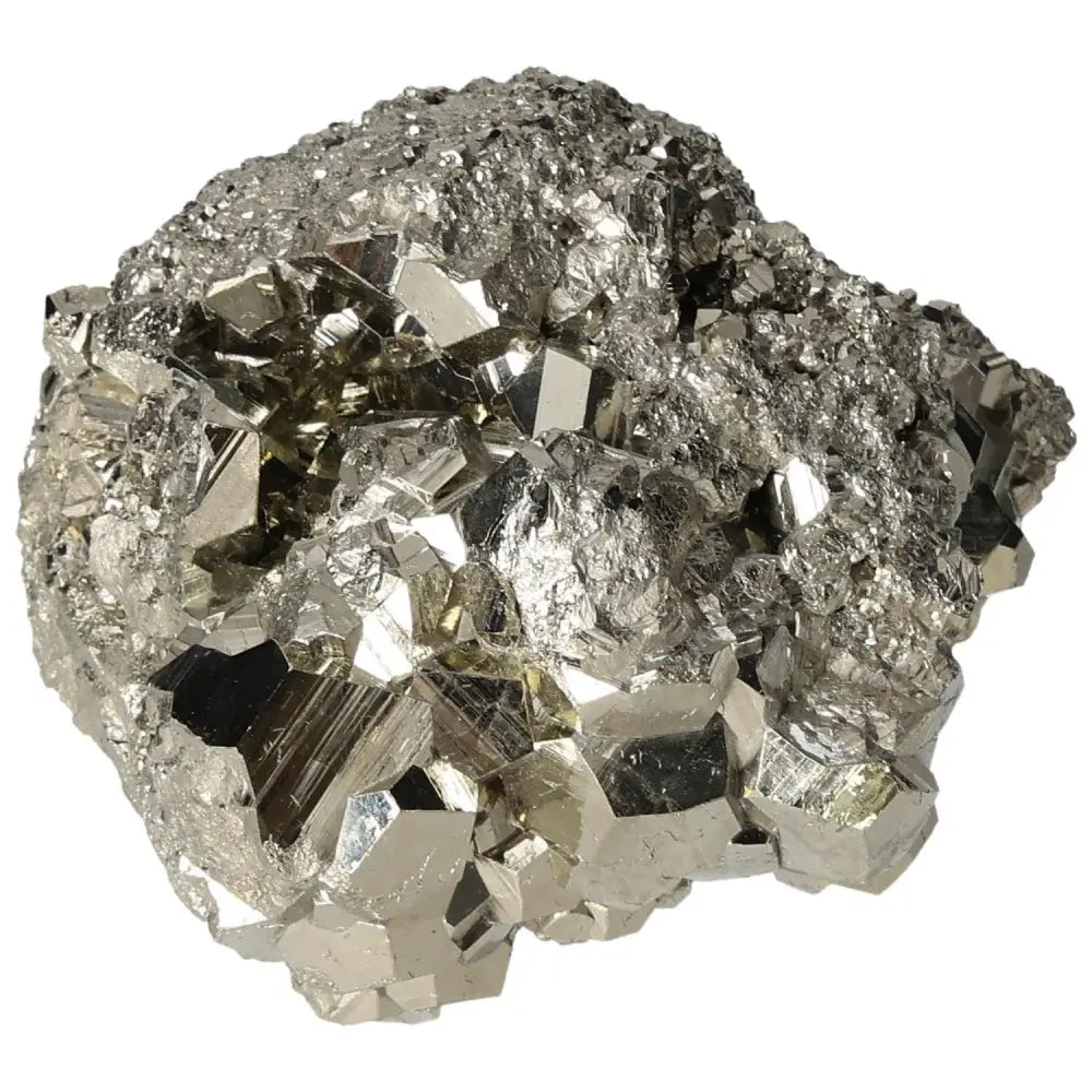Superior quality pyrite cluster with geometric formations and metallic luster, showcasing natural beauty and craftsmanship.