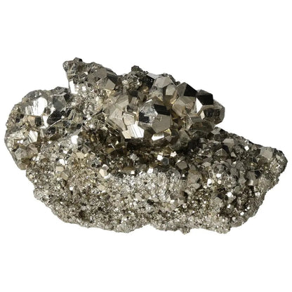 Superior Quality Pyrite Cluster showcasing natural cubic formations and metallic luster, highlighting geometric elegance in mineral specimen.