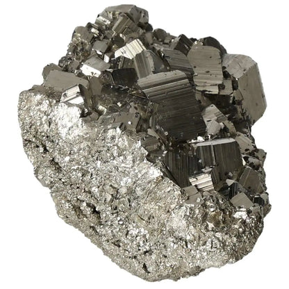 Superior quality pyrite cluster with geometric formations and metallic luster, showcasing natural elegance and brilliance.