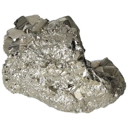 Superior quality pyrite cluster with geometric formations and metallic luster.