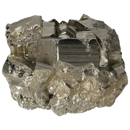 Superior quality pyrite cluster with natural cubic formations and metallic luster, showcasing geometric brilliance.
