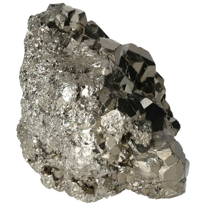 Superior quality pyrite cluster with geometric formations and metallic luster, showcasing natural cubic brilliance.