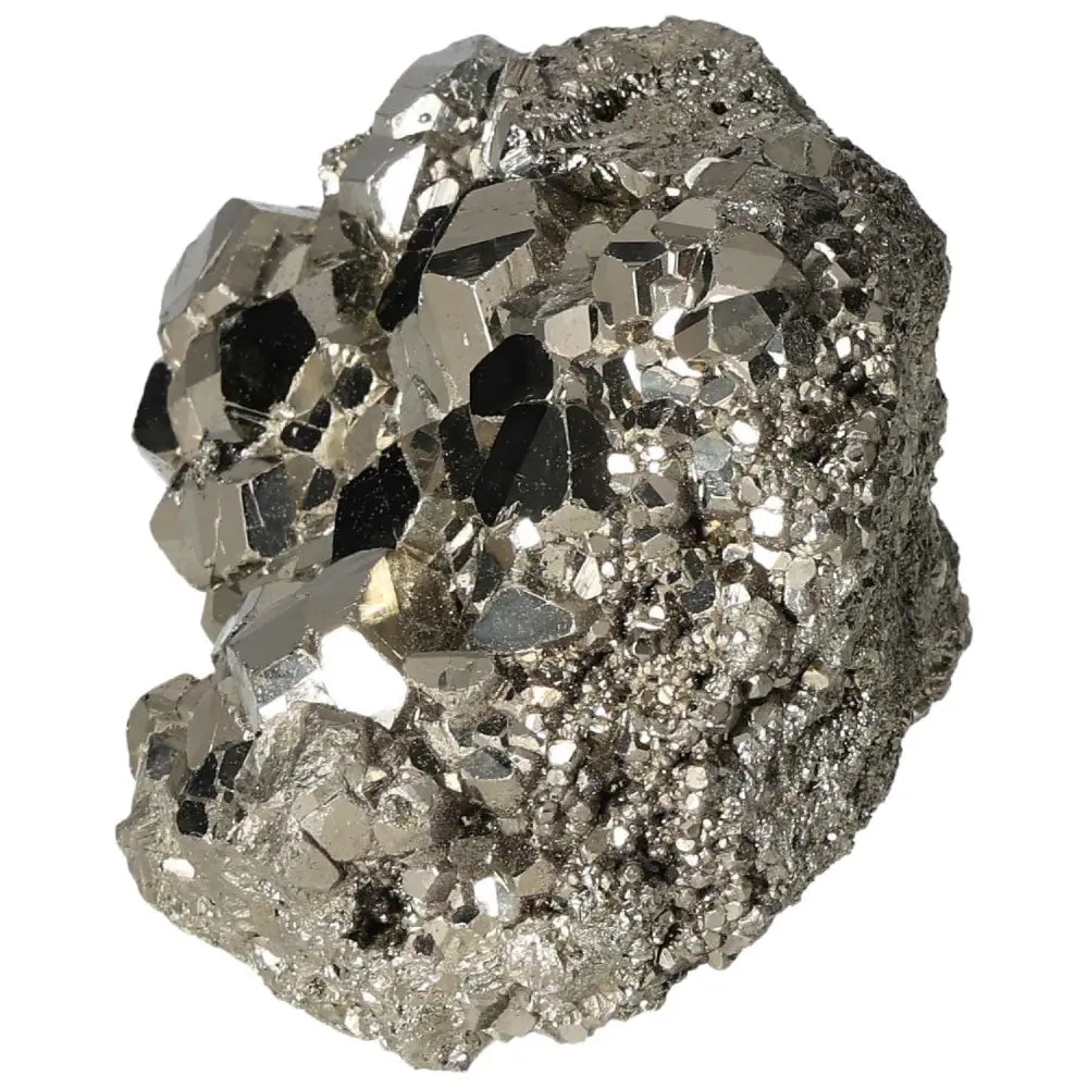 Superior quality pyrite cluster displaying geometric formations and metallic luster, ideal for collectors and mineral enthusiasts.
