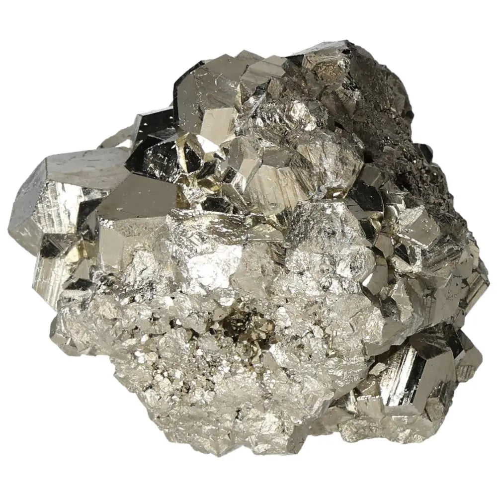 Superior quality pyrite cluster with geometric formations and metallic luster, highlighting cubic detail and natural elegance.