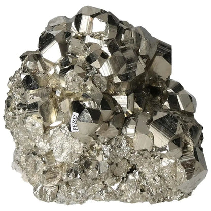 Superior quality pyrite cluster with natural cubic formations and metallic luster, showcasing geometric brilliance.