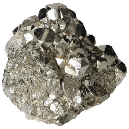 Superior quality pyrite cluster with geometric cubic formations and metallic luster