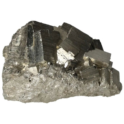 Superior Quality Pyrite Cluster with metallic luster, showcasing natural cubic geometric formations for elegant decorative and geological display.