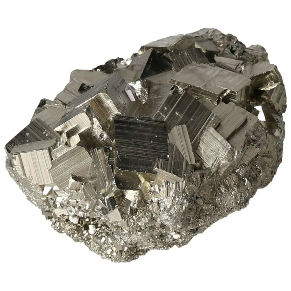 Superior Quality Pyrite Cluster with geometric formations and metallic luster, showcasing natural elegance and sculptural detail.