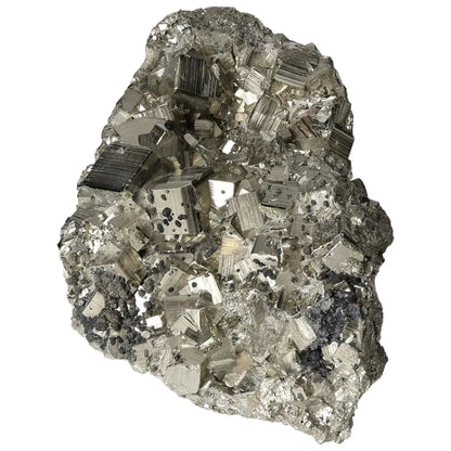 Superior quality pyrite cluster showcasing geometric formations and metallic luster, sourced from premium deposits.