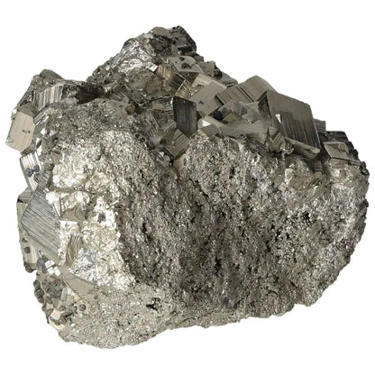 Superior quality pyrite cluster with natural cubic formations and metallic luster, showcasing geometric brilliance and natural elegance.