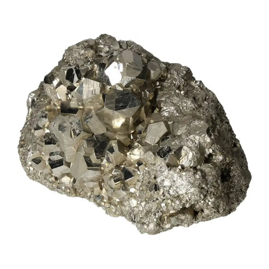Superior quality pyrite cluster with geometric formations and metallic luster, showcasing natural cubic brilliance.