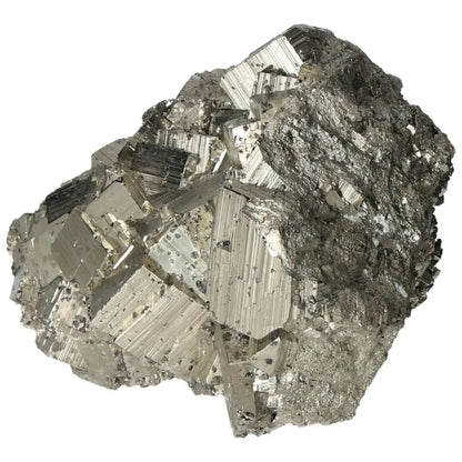 Superior quality pyrite cluster with natural cubic formations and metallic luster, showcasing geometric brilliance.