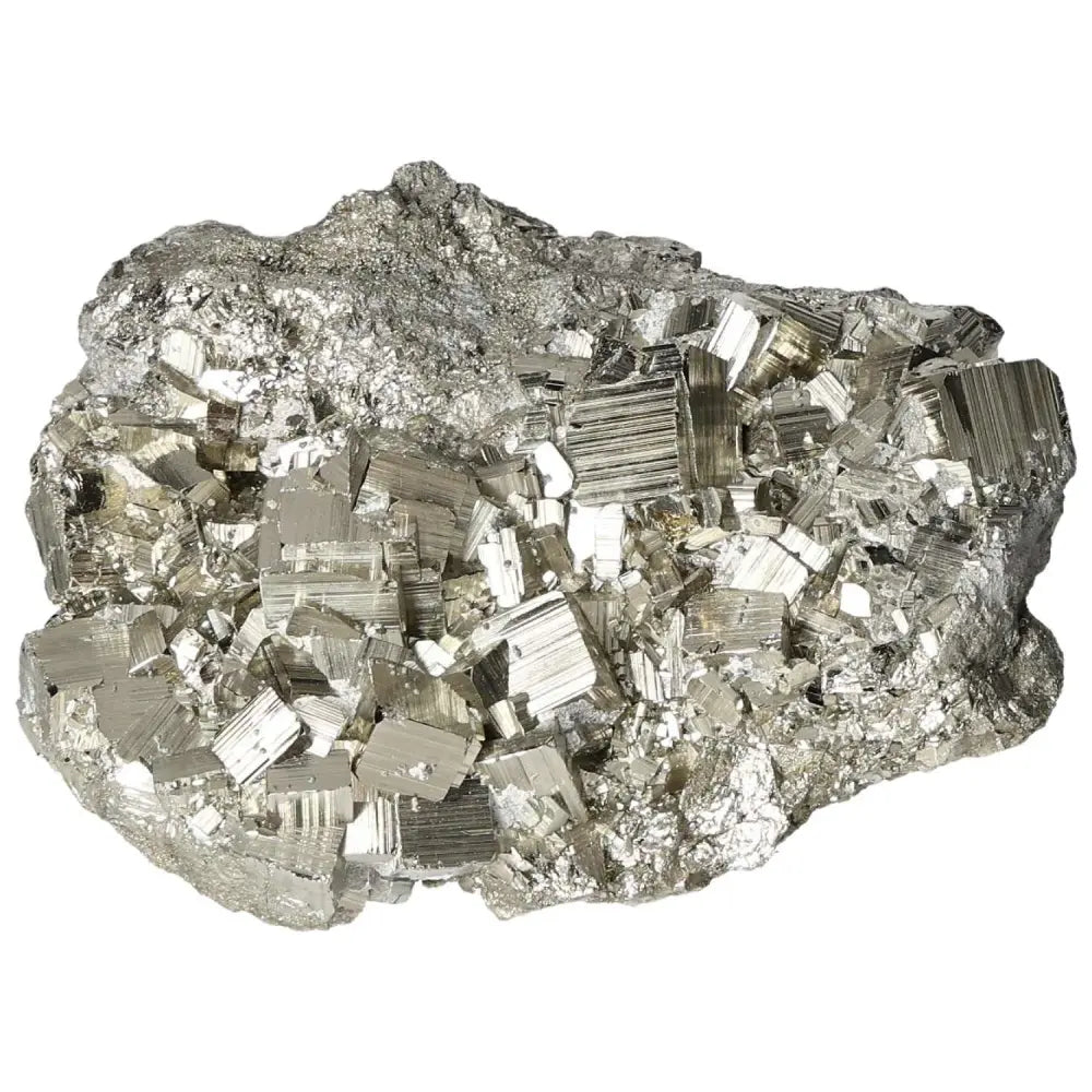 Superior quality pyrite cluster featuring natural geometric cubic formations and metallic luster, showcasing elegant mineral beauty.