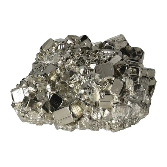 Superior quality pyrite cluster with metallic luster, featuring natural cubic formations and geometric brilliance in a sculptural design.