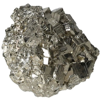 Superior Quality Pyrite Cluster with geometric cubic formations and metallic luster showcasing natural brilliance.