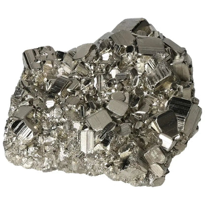 Close-up of a superior quality pyrite cluster showcasing metallic luster and geometric formations; perfect for collectors and enthusiasts.