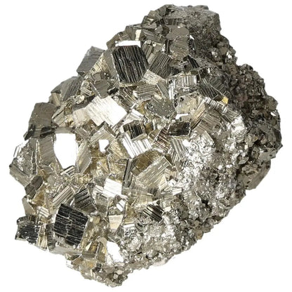 Superior Quality Pyrite Cluster showcasing geometric cubic formations and metallic luster, highlighting its elegance and natural brilliance.