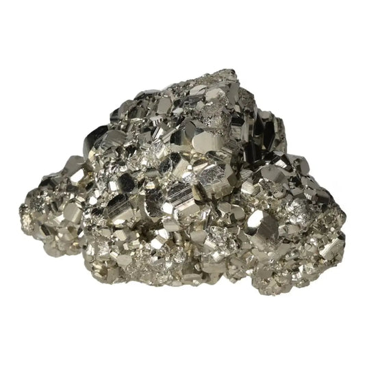 Superior quality pyrite cluster with geometric formations and metallic luster, showcasing natural cubic structures.