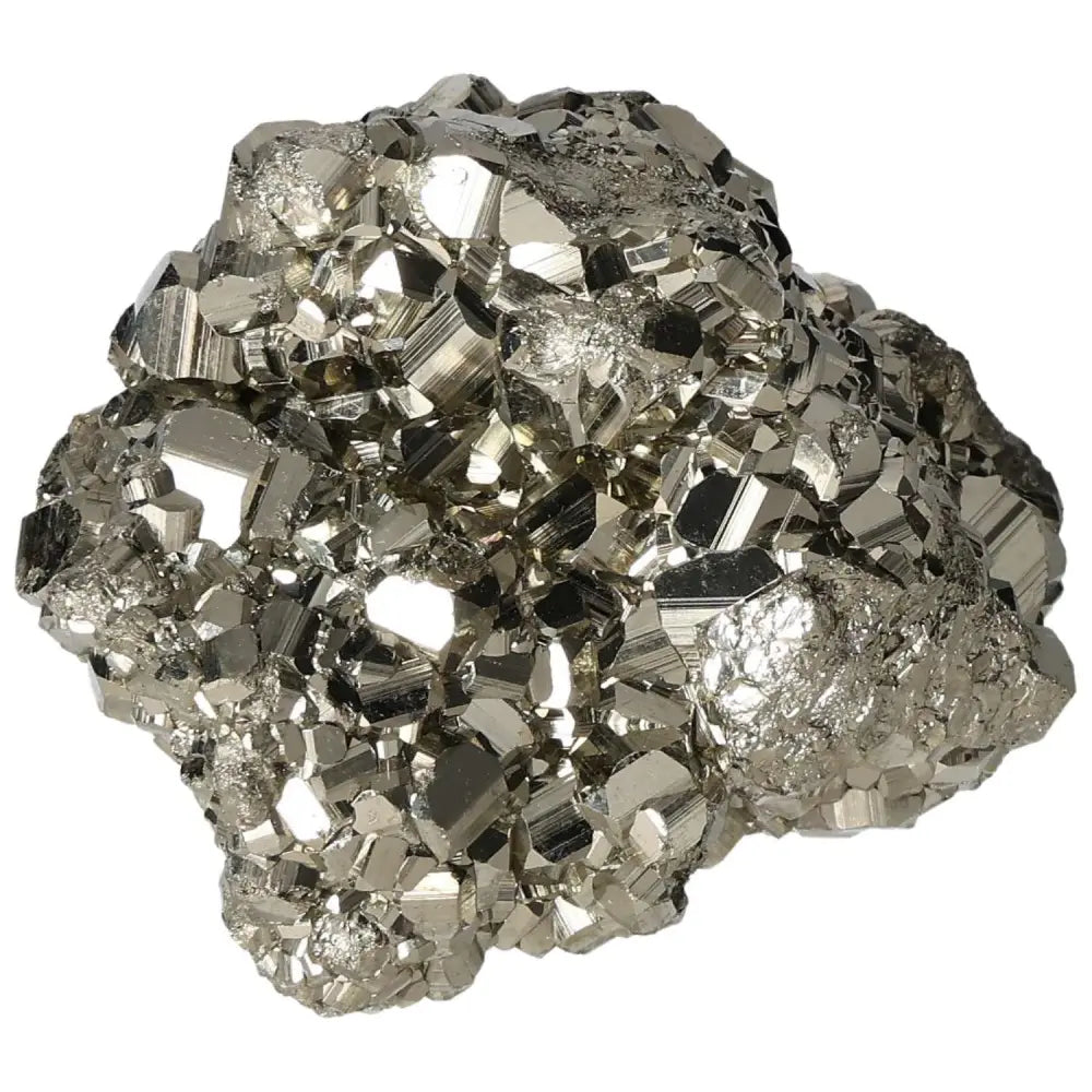 Superior quality pyrite cluster with geometric formations and metallic luster, showcasing nature's brilliance.