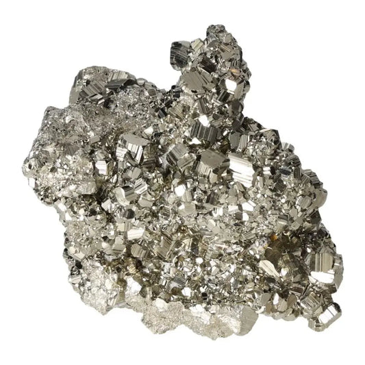 Superior quality pyrite cluster showcasing geometric cubic formations and metallic luster in intricate detail.