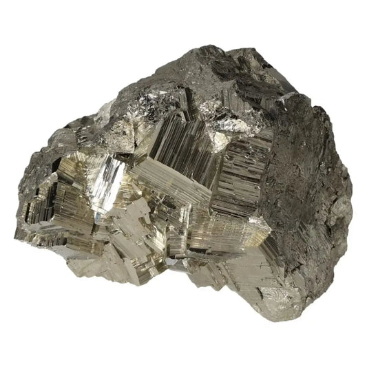 Superior quality pyrite cluster with geometric formations and metallic luster, showcasing natural elegance and intricate detail.