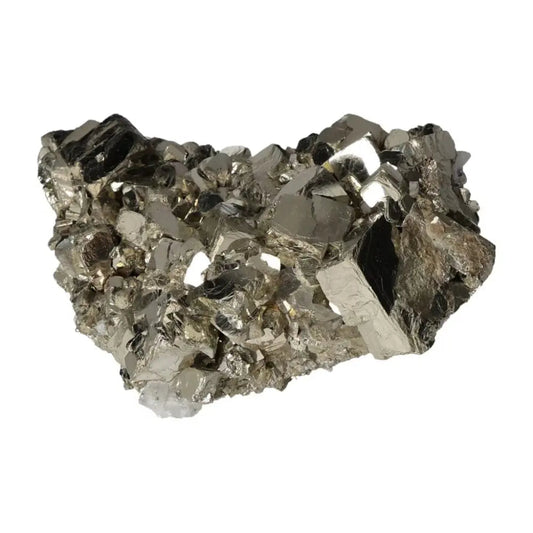 Alt Tag: Superior quality pyrite cluster with metallic luster and geometric formations, showcasing natural elegance and brilliance.