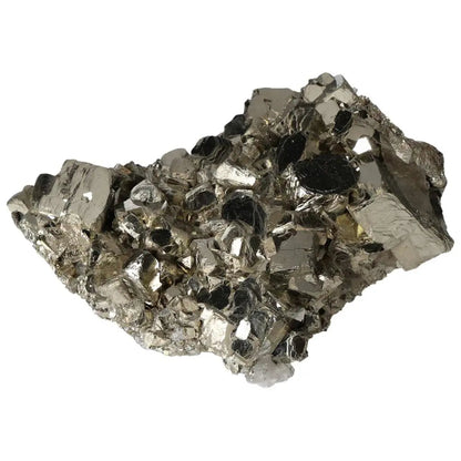 Superior Quality Pyrite Cluster with geometric formations and metallic luster.