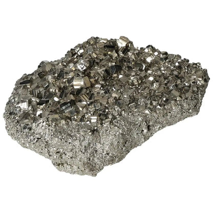 Superior quality pyrite cluster with natural cubic formations and metallic luster, showcasing geometric brilliance in mineral form.