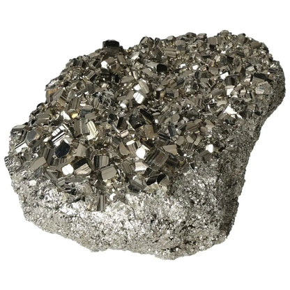 Superior Quality Pyrite Cluster with metallic luster and geometric formations, showcasing natural elegance and brilliance.