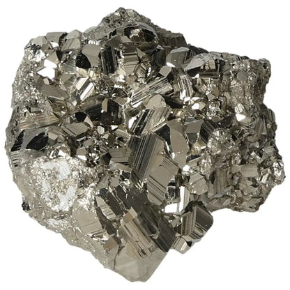 Superior quality pyrite cluster with geometric formations and metallic luster, showcasing intricate natural beauty.