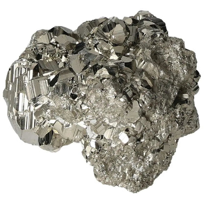 Superior quality pyrite cluster with natural cubic formations and metallic luster, showcasing geometric brilliance.